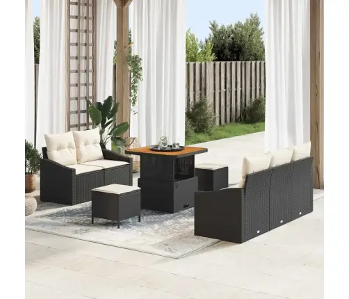 Sodo Sofų Rinkinys Su Pagalve 8 Pcs Juoda Poli Ratanas