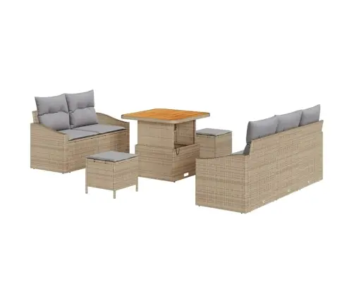 8 Daļīgais Dārza Dīvānu Komplekts Ar Spilveniem Bēšā Poli Rotangpalmas Akācijas Vidaxl