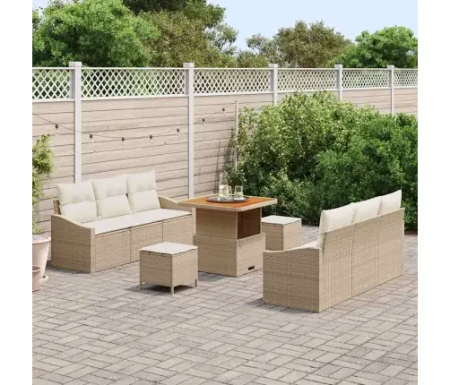 9 Daļu Dārza Dīvānu Komplekts Ar Spilveniem Bēšā Polietilēna Rotangpalmas Akāciju Vidaxl