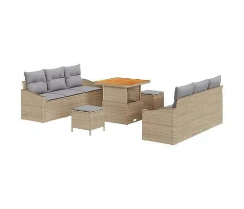 Sodo Sofų Rinkinys Su Pagalve 9 Pcs Smėlio Poli Ratanas