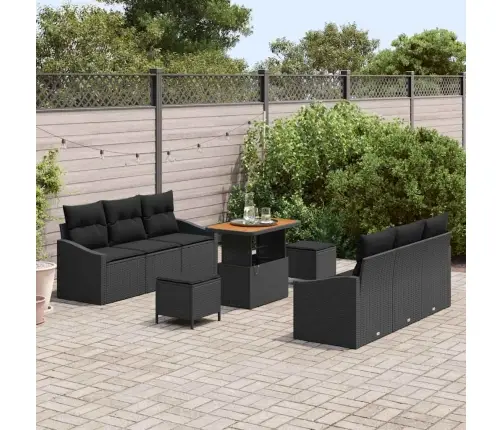 9 Gabalu Dārza Dīvānu Komplekts Ar Spilveniem Melnā Poli Rotangpalmas Akācijas Vidaxl 9 Gabalu Dārza Dīvānu Komplekts Ar Spilveniem Melnā Poli Rotangpalmas Akācijas Vidaxl