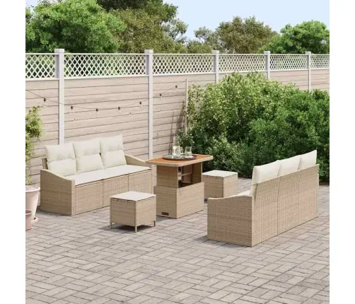 9 Gabalu Dārza Dīvānu Komplekts Ar Spilveniem Bēšs Poli Rotangpalma Akācijas Koks Vidaxl