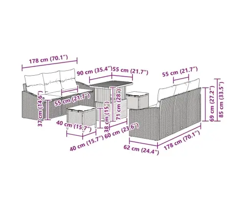 Aia Diivanikomplekt Padjaga 9 Pcs Beež Polürooster