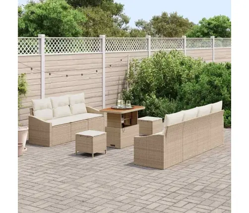 10 Gabalu Dārza Dīvānu Komplekts Ar Spilveniem Bēšs Polietilēna Rotangpalma Akācija Vidaxl