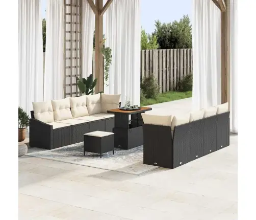 Sodo Sofų Rinkinys Su Pagalve 11 Pcs Juoda Poli Ratanas