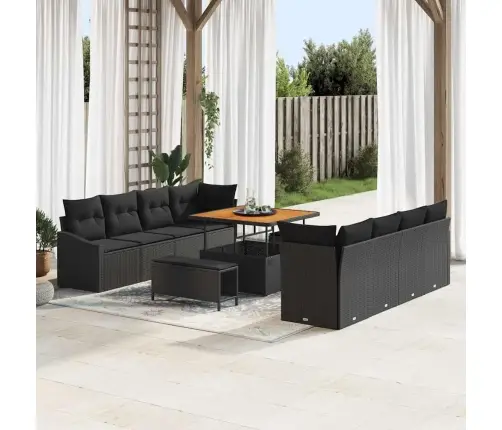 Sodo Sofų Rinkinys Su Pagalve 11 Pcs Juoda Poli Ratanas