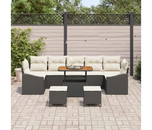 10 Gabalu Dārza Dīvānu Komplekts Ar Spilveniem Melnā Poli Rotangpalma Akācijā Vidaxl