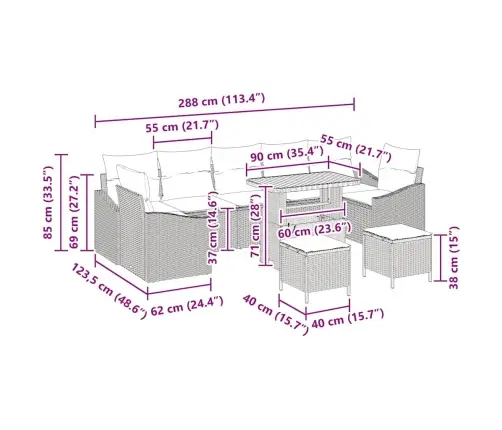 10 Gabalu Dārza Dīvānu Komplekts Ar Spilveniem Melnā Poli Rotangpalma Akācijā Vidaxl