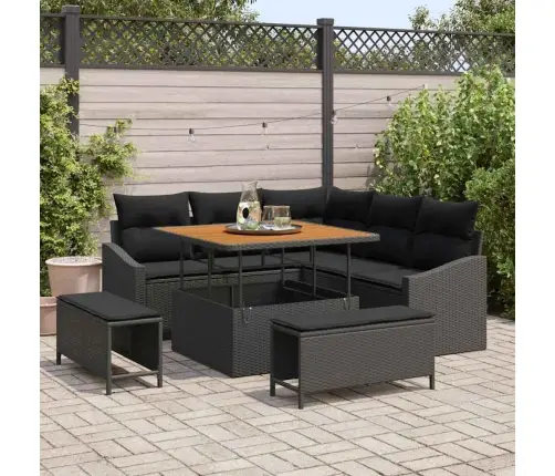 8 Daļu Dārza Dīvānu Komplekts Ar Spilveniem Melns Pe Rotangpalma Akācijas Vidaxl