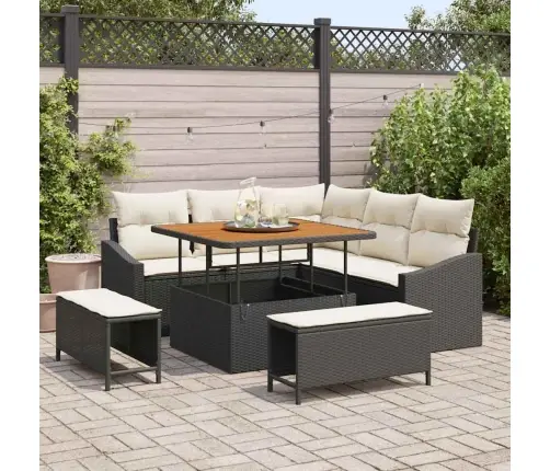 Sodo Sofų Rinkinys Su Pagalve 8 Pcs Juoda Poli Ratanas