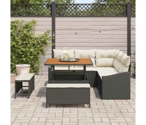 Sodo Sofų Rinkinys Su Pagalve 8 Pcs Juoda Poli Ratanas