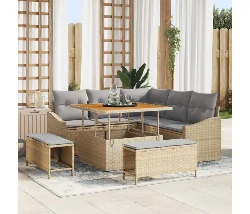 8 Gabalu Dārza Dīvānu Komplekts Ar Spilveniem Bēšs Polietilēna Rotangpalma Akācija Vidaxl