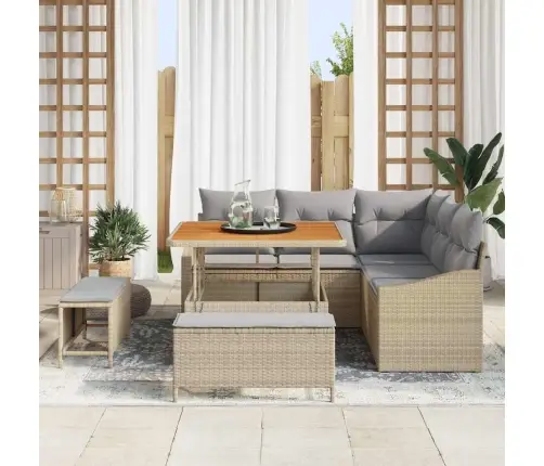 8 Gabalu Dārza Dīvānu Komplekts Ar Spilveniem Bēšs Polietilēna Rotangpalma Akācija Vidaxl