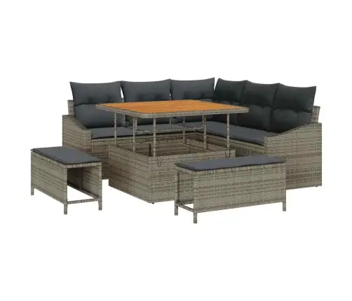 Sodo Sofų Rinkinys Su Pagalve 8 Pcs Pilka Poli Ratanas