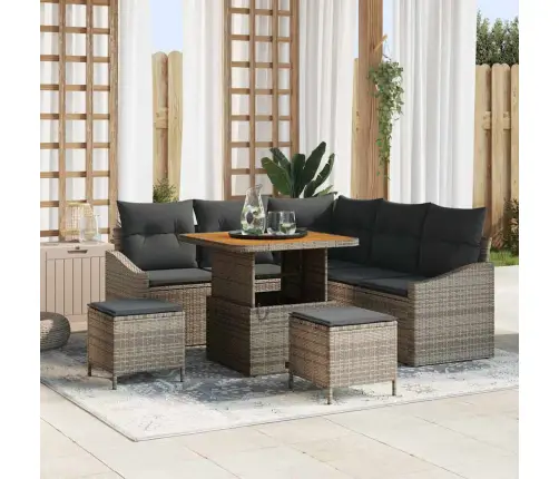 Dārza Dīvānu Komplekts 8 Pcs Pelēka Poliūtu Rotangpalma Vidaxl