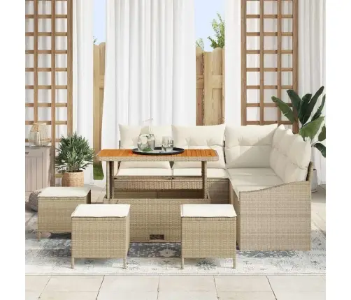 9 Gabalu Dārza Dīvānu Komplekts Ar Spilveniem Bēšs Poli Rotangpalma Akācija Vidaxl