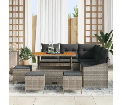 9 Daļu Dārza Dīvānu Komplekts Ar Spilveniem Pelēks Poli Rotangpalma Akāciju Vidaxl