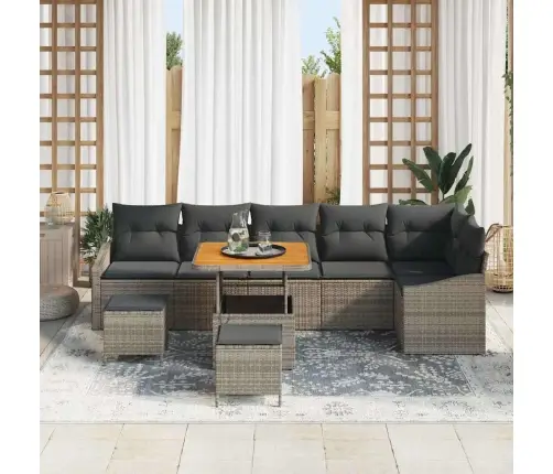 Dārza Dīvānu Komplekts 9 Pcs Pelēka Poliūtu Rotangpalma Vidaxl