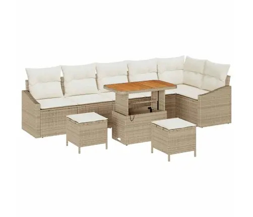 9 Daļu Dārza Dīvānu Komplekts Ar Spilveniem Bēša Krāsā Vidaxl