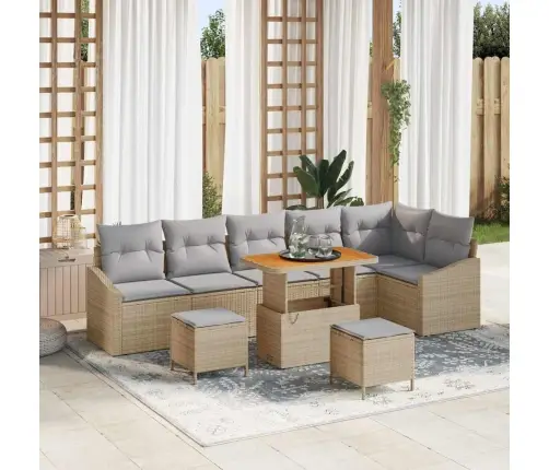 Sodo Sofų Rinkinys Su Pagalve 9 Pcs Smėlio Poli Ratanas