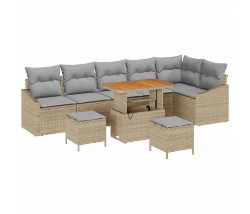 Sodo Sofų Rinkinys Su Pagalve 9 Pcs Smėlio Poli Ratanas