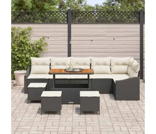 10 Daļu Dārza Dīvānu Komplekts Ar Spilveniem Melnā Polirattanā Un Akācijā Vidaxl