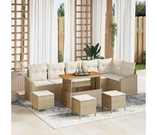 Sodo Sofų Rinkinys Su Pagalve 10 Pcs Smėlio Poli Ratanas