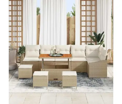 Sodo Sofų Rinkinys Su Pagalve 10 Pcs Smėlio Poli Ratanas
