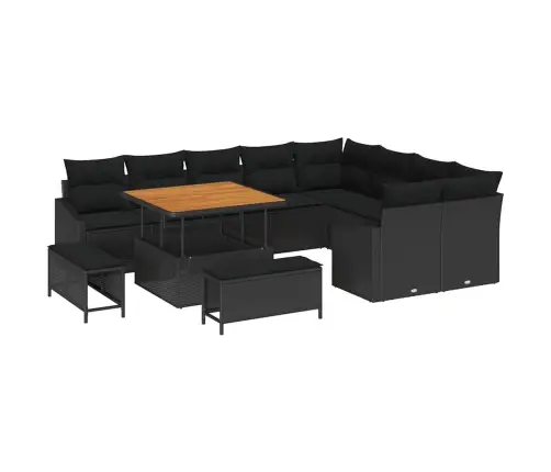 Sodo Sofų Rinkinys Su Pagalve 12 Pcs Juoda Poliratanas