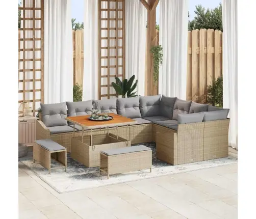 Sodo Sofų Rinkinys Su Pagalve 12 Pcs Smėlio Poliratanas