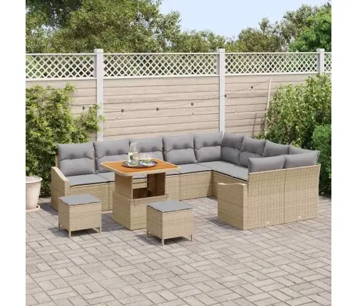 12 Gabalu Dārza Dīvānu Komplekts Ar Spilveniem Bēšs Poli Rotangpalma Akācija Vidaxl