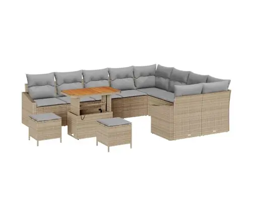 Sodo Sofų Rinkinys Su Pagalve 12 Pcs Smėlio Poli Ratanas