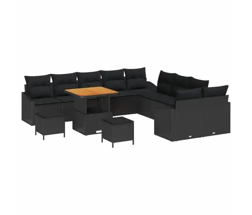 Sodo Sofų Rinkinys Su Pagalve 13 Pcs Juoda Poliratanas