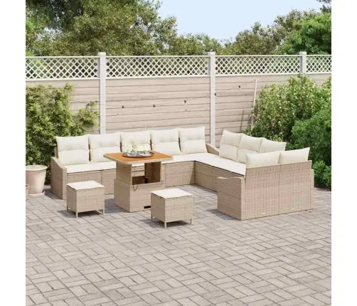 13 Gabalu Dārza Dīvānu Komplekts Ar Spilvendrānām Bēžā Poli Rotangpalma Akācija Vidaxl