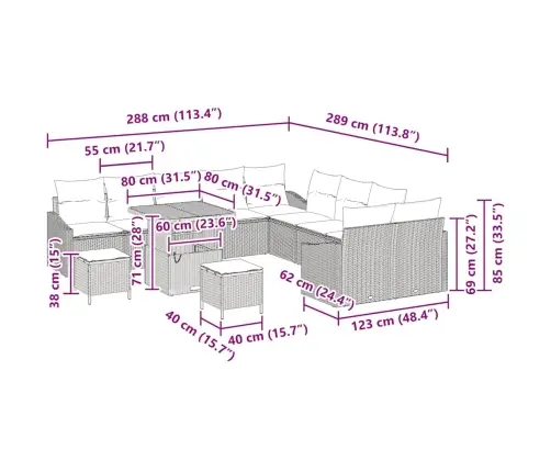 Aia Diivanikomplekt Padjaga 13 Pcs Beež Polürotang