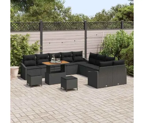 Sodo Sofų Rinkinys Su Pagalve 13 Pcs Juoda Poli Ratanas