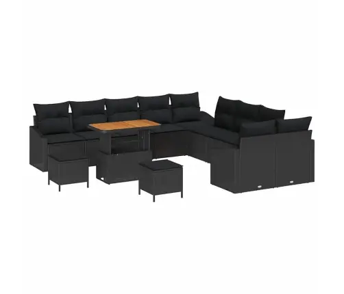 Sodo Sofų Rinkinys Su Pagalve 13 Pcs Juoda Poli Ratanas