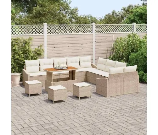 14 Daļu Dārza Dīvānu Komplekts Ar Spilveniem Bēšā Poliratanā Akācija Vidaxl