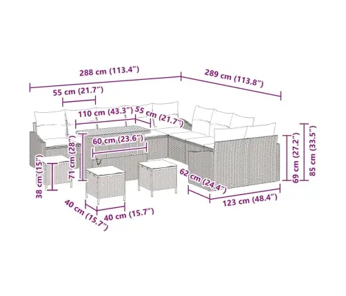 14 Daļu Dārza Dīvānu Komplekts Ar Spilveniem Bēšā Poliratanā Akācija Vidaxl
