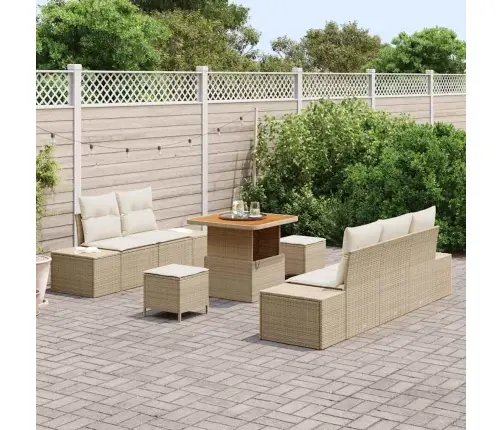 8 Gabalu Dārza Dīvānu Komplekts Ar Spilveniem Bēšs Poli Rotangpalma Akācija Vidaxl