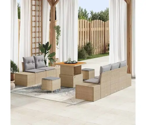 8 Daļu Dārza Dīvānu Komplekts Ar Spilveniem Bēšā Poli Rotangpalma Akācijas Vidaxl