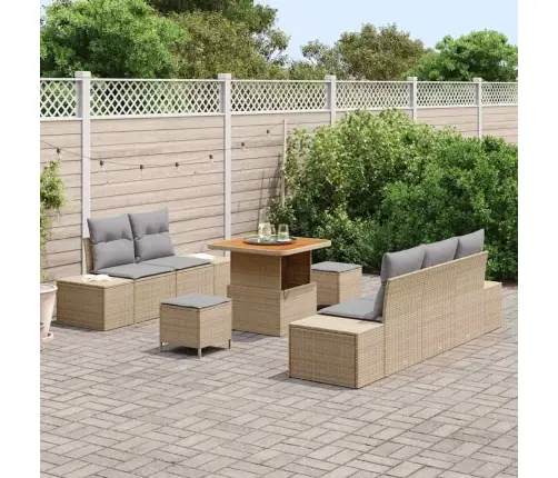 8 Daļu Dārza Dīvānu Komplekts Ar Spilveniem Bēšā Poli Rotangpalma Akācijas Vidaxl