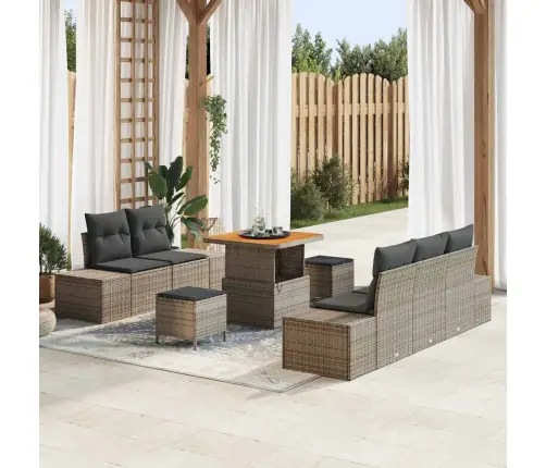 Dārza Dīvānu Komplekts 8 Pcs Pelēka Poliūtu Rotangpalma Vidaxl