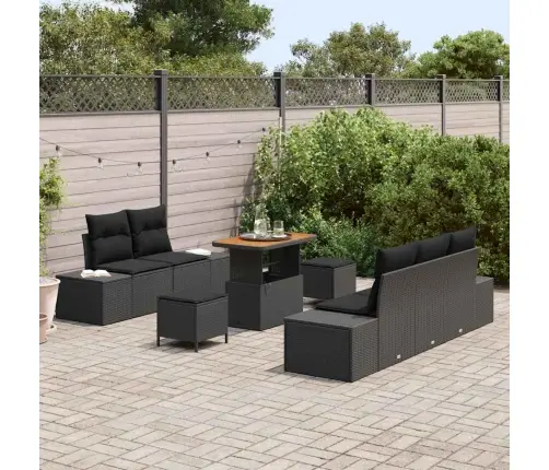 8 Daļu Dārza Dīvānu Komplekts Ar Spilveniem Melnā Poli Rotangpalmas Akācijā Vidaxl