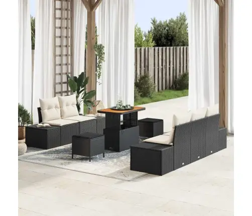 Sodo Sofų Rinkinys Su Pagalve 8 Pcs Juoda Poliratanas