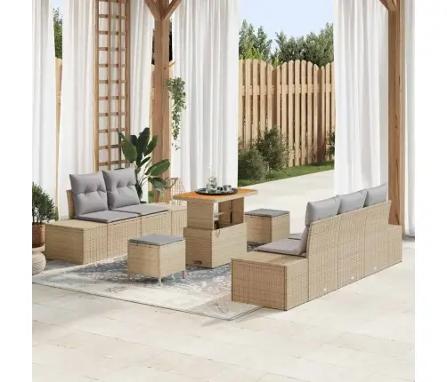 8 Daļīgais Dārza Dīvānu Komplekts Ar Spilveniem Bēšs Poli Rotangpalma Akācija Vidaxl