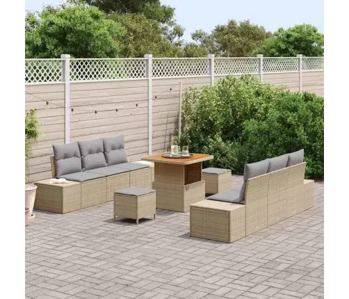 Sodo Sofų Rinkinys Su Pagalve 9 Pcs Smėlio Poliratanas