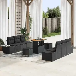 Dārza Dīvānu Komplekts 9 Pcs Melna Poliūtu Rotangpalma Vidaxl