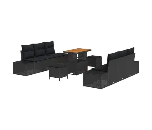 9 Daļu Dārza Dīvānu Komplekts Ar Spilveniem Melnā Poli Rotangpalmas Akāciju Vidaxl