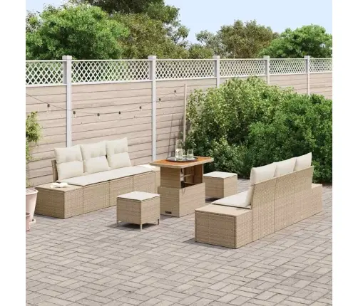 9 Daļu Dārza Dīvānu Komplekts Ar Spilveniem Bēšs Poli Rotangpalma Akācija Vidaxl